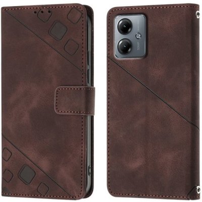 Levné Kryty Peněženkové Embossing Pattern Square Motorola Moto G14 hnědé – Zboží Mobilmania