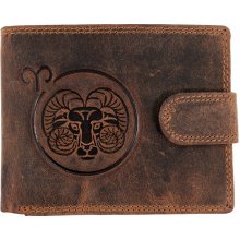 WILD Pánská kožená peněženka s přeskou s obrázky znamení BERAN hnědá