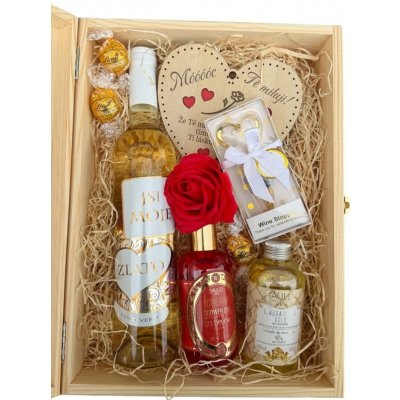 Dárkoviny Dárkový box Pro tebe, lásko s vyznáním a zlatým vínem – Zboží Dáma