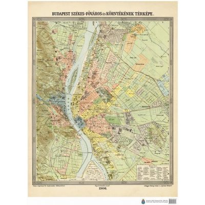 Topo Map Budapešt 1906 - nástěná historická mapa 65 x 86 cm Varianta: bez rámu v tubusu, Provedení: laminovaná mapa v lištách