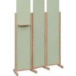 Atmosfere LINE 319 dřevěný 3-dílný paraván mobilní výška 1900 mm rám dub bardolino výplň šedo-zelinkavá polička – Sleviste.cz