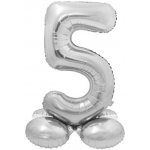 Godan Balónek fóliový číslice 5 samostojná stříbrná 72 cm