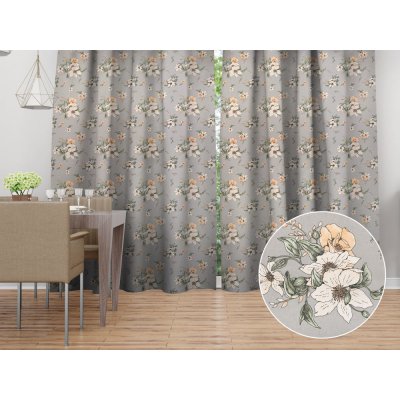 Biante Bavlněný závěs Sandra SA-465 Oranžové květy na šedém 150x220 cm – Sleviste.cz