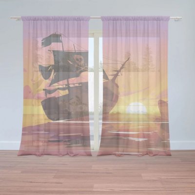 Sablio Záclony Pirátská loď při západu slunce: 2ks 150x250cm – Hledejceny.cz