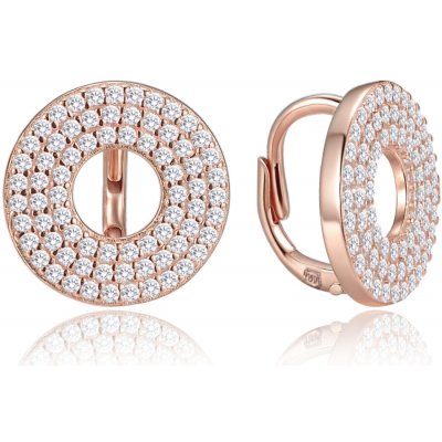 MINET 4395 Luxusní rose gold kruhové stříbrné náušnice s bílými zirkony – Sleviste.cz