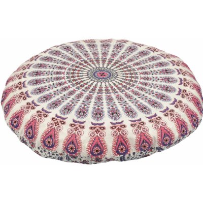 Sanu Babu Meditační polštář kulatý bílo-růžový mandala paví pera 80x10 – Zboží Mobilmania