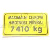 Blatník, podběh, bočnice k vozům Štítek - hmotnost přívěsu 7410 kg 78802078