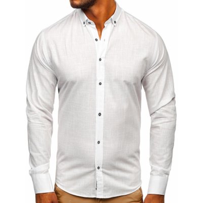 Bolf pánská bavlněná košile s dlouhým rukávem 20701 bílá – Zboží Mobilmania