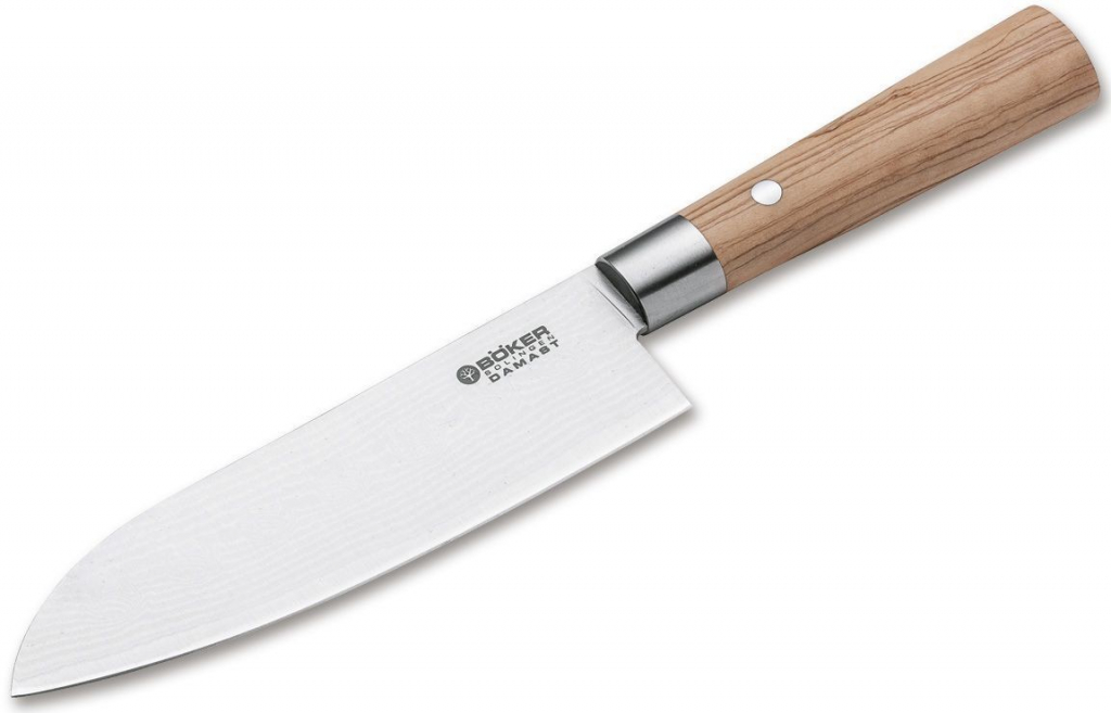 Böker Solingen Damaškový Santoku Japonský nůž Damast Olive 17 cm