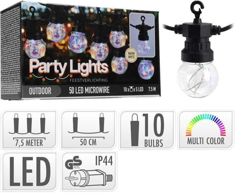 ProGarden Světelný řetěz LED PARTY 10 žárovek 7,5m barevná