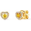 Náušnice Savicki srdce žluté zlato diamanty citrín SAVFAK36330YSA