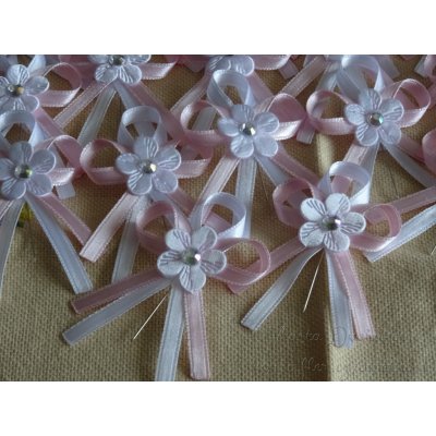 Atlasový vývazek - sv. růžová 330 / bílá s kytičkou – Sleviste.cz