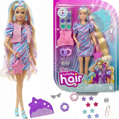 Barbie Totally Hair blondýnka v hvězdičkových šatech – Zbozi.Blesk.cz
