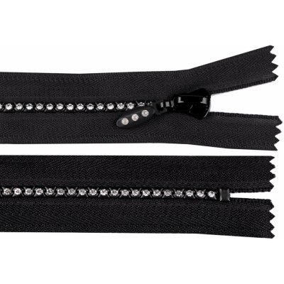 Kostěný zip No 4 délka 30 cm se štrasovými kamínky, střední, 2 černá – Zboží Mobilmania