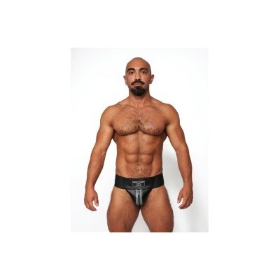 Mister B Leather Premium Jockstrap Black Grey - kožené joscky EXTRA LARGE – Hledejceny.cz