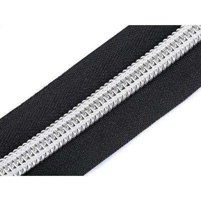 Zip spirálový šíře 10 mm metráž se stříbrnými zoubky - černá – Zboží Mobilmania