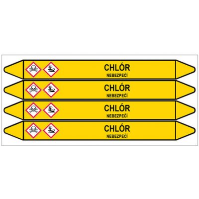 Značení potrubí, chlór,4 ks, 250 × 26 mm PZ 007412