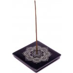 Mani Bhadra Vykuřovací podložka a stojánek na vonné tyčinky Mandala černý kámen 10 x 10 x 1,2 cm – Zboží Dáma