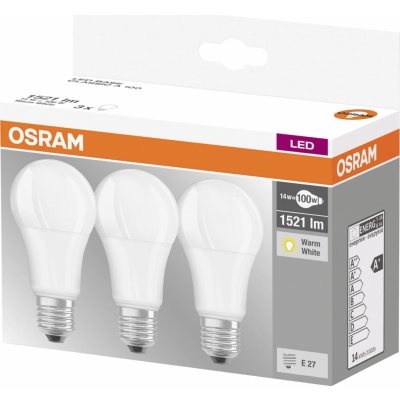 Osram 3PAK LED žárovka LED E27 A60 14W = 100W 1521lm 2700K Teplá bílá 360° – Sleviste.cz