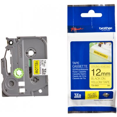 Páska Brother TZE-S631, 12mm, žlutá/černá, adhezivní, laminovaná, délka 8m – Zboží Živě