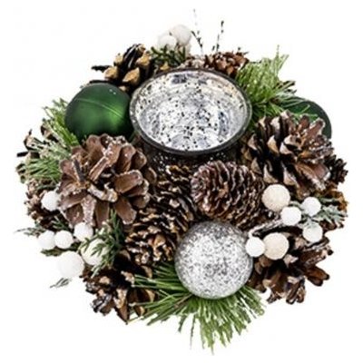 MagicHome Ikebana Vánoce přírodní se zelenými koulemi na svíčku – Zboží Mobilmania