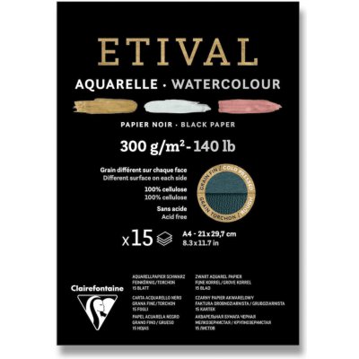 Clairefontaine Akvarelový blok Etival Black Cold Pressed/Rough A4 15 listů 300 g – Zboží Dáma