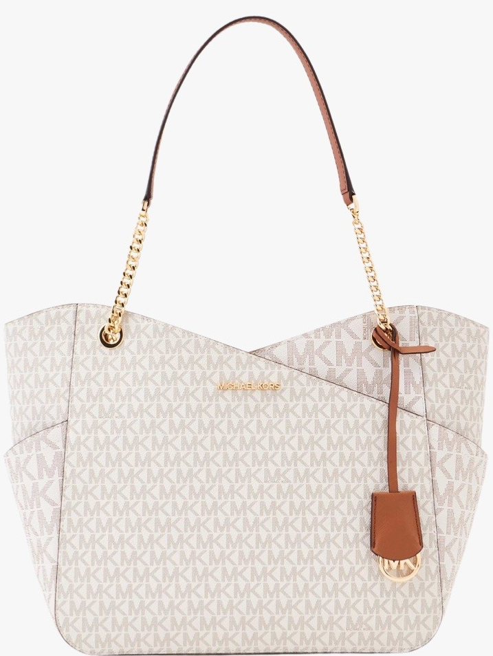 Michael Kors Jet Set Travel Large Chain Shoulder Tote vanilla monogram