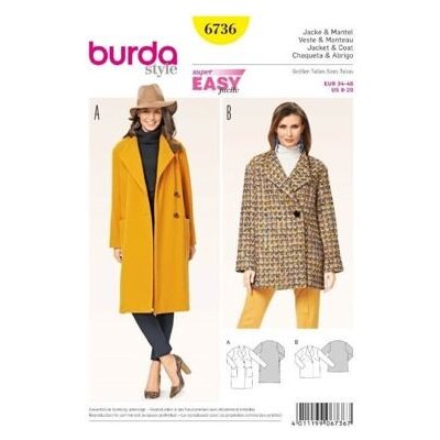 Střih Burda žlutý 6736 - dámský kabát, krátký kabát