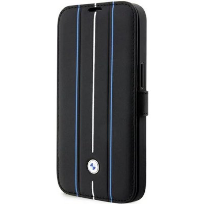 Pouzdro BMW iPhone 14 Pro Max bookcase Leather Stamp modré Lines černé – Zboží Mobilmania