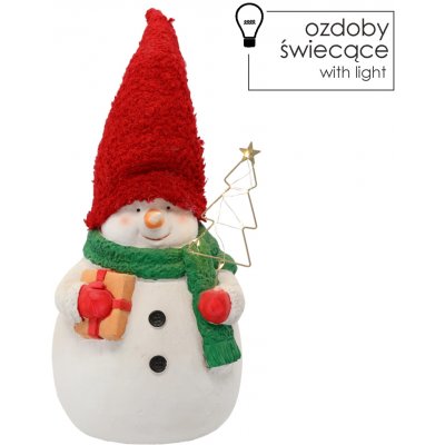 Pro-Tech shop Vánoční figurka stojící sněhulák s červenou čepicí a stromečkem LED 23x20,5x32/37cm 69423 – Hledejceny.cz