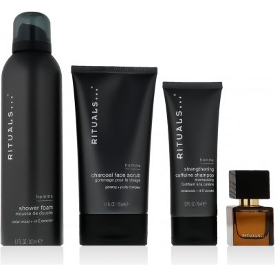Rituals The Ritual Of Homme kofeinový šampon 70 ml + pleťový peeling 125 ml + EDP 15 ml + Rituals The Ritual Of Homme sprchová pěna 200 ml kosmetická sada – Sleviste.cz