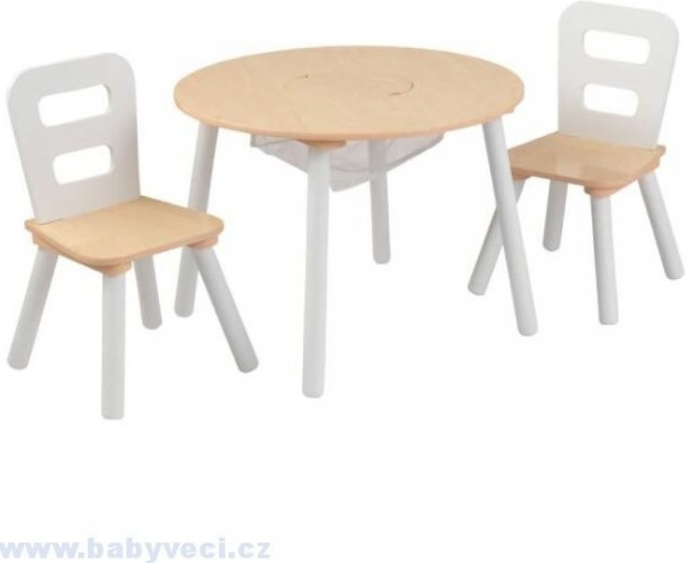 KidKraft Dřevěný set stůl s 2 židle přírodní a bílá | Srovnanicen.cz