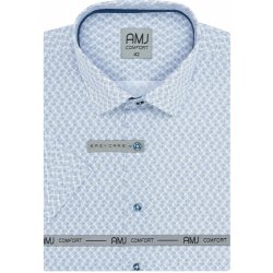 AMJ pánská bavlněná košile krátký rukáv regular fit VKBR1279 modré puntíky na bílé