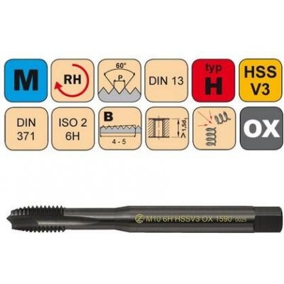 NÁSTROJE CZ Závitník strojní M6x1 ISO2 HSSV3 OX DIN 371 B - CZZ1590-M6-ISO2 – Zboží Mobilmania