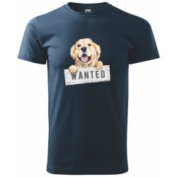 Zlatý retriever štěně wanted klasické pánské triko námořní modrá velmi tmavá téměř černá