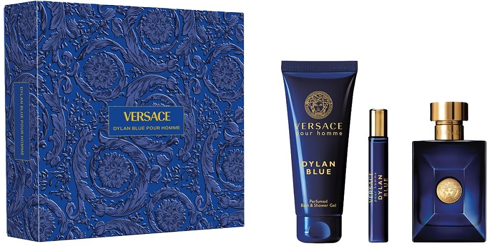 Versace, Pour Homme Dylan Blue sada toaletní voda ve spreji 100 ml + sprchový gel 150 ml + toaletní voda ve spreji 10 ml