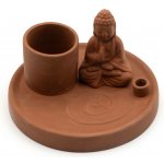 Stojánek na vykuřování - Buddha | Terakota z keramika v barvě terakota, na vonné tyčinky, kužely i bílou šalvěj