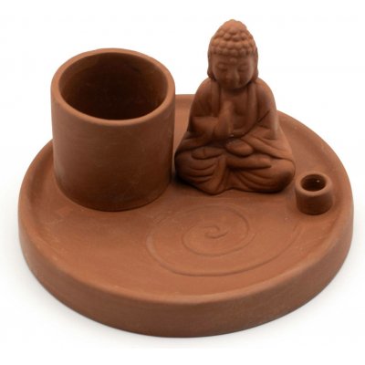 Stojánek na vykuřování - Buddha | Terakota z keramika v barvě terakota, na vonné tyčinky, kužely i bílou šalvěj – Hledejceny.cz