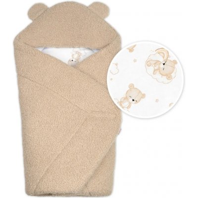 Baby Nellys Beránková zavinovačka s kapucí bavlna beránek Teddy Medvídek béžová hnědá – Hledejceny.cz