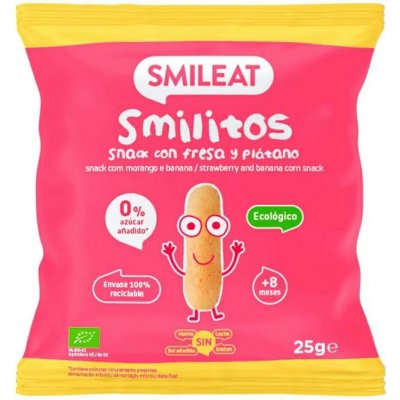 SMILEAT BIO kukuřičné křupky banán a jahoda 25 g – Zboží Dáma
