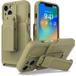 Pouzdro AppleMix Apple iPhone 14 Plus - odolné + držák na opasek - plastové / gumové - khaki zelené