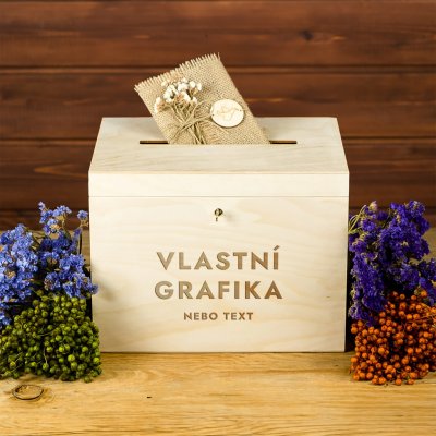 Dřevia Dřevěná svatební truhla na přání – VLASTNÍ GRAFIKA nebo text – Sleviste.cz
