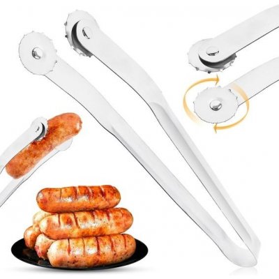Grilovací kleště otočné, 38 cm Grilovací kleště na klobásy Nerezové grilovací kleště s kolečkem, – Zboží Dáma