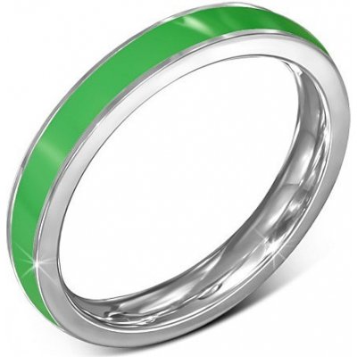 Šperky eshop Tenký ocelový prsten obroučka zelený pruh stříbrný okraj J1.17 – Zbozi.Blesk.cz