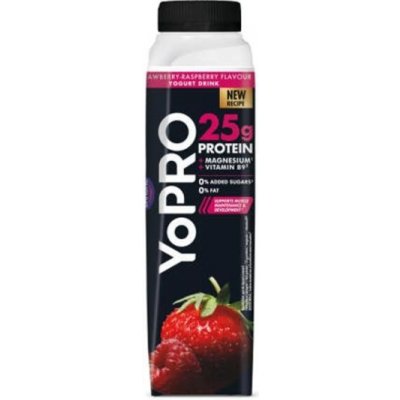 YoPro Jogurtový nápoj s příchutí jahody a maliny 300g – Zboží Dáma