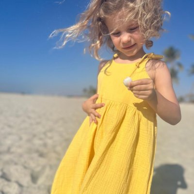 Dětské mušelínové šaty na ramínka žluté – Zboží Dáma