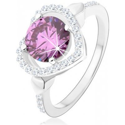 Šperky Eshop Stříbrný prsten kulatý zirkon tanzanitové barvy v kontuře srdce HH2.16