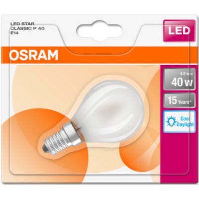 Osram LED STAR CL P GL Fros. 4,5W 865 E14 470lm 6500K CRI 80 15000h A++ 1ks