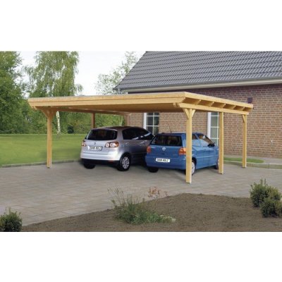 SKAN HOLZ Přístřešek na auto Emsland dvojitý 613 x 604 cm přírodní – HobbyKompas.cz