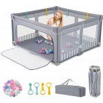 Costway Skládací dětská ohrádka 150 × 150 cm s 50 míčky světle šedá – Hledejceny.cz
